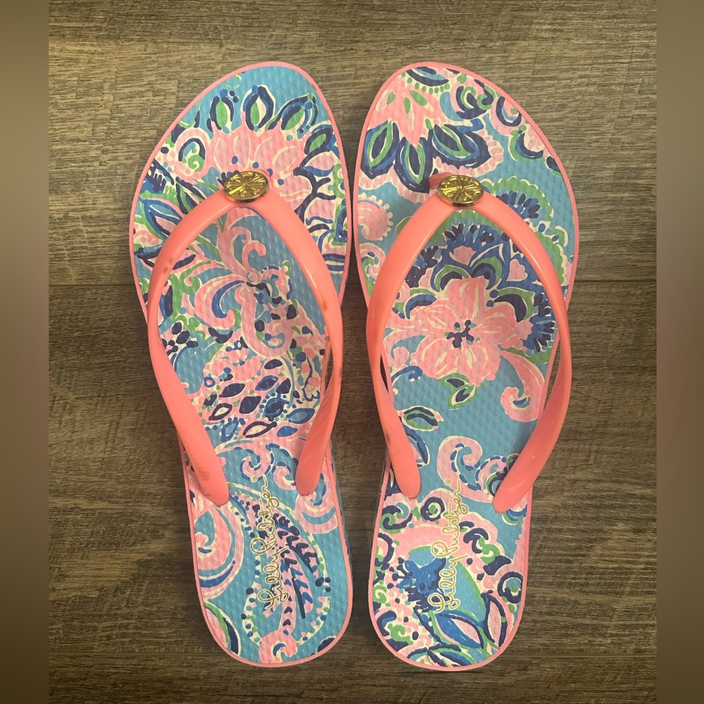 Lilly Pulitzer Pink and Blue Sandals Vibrant Floral Design